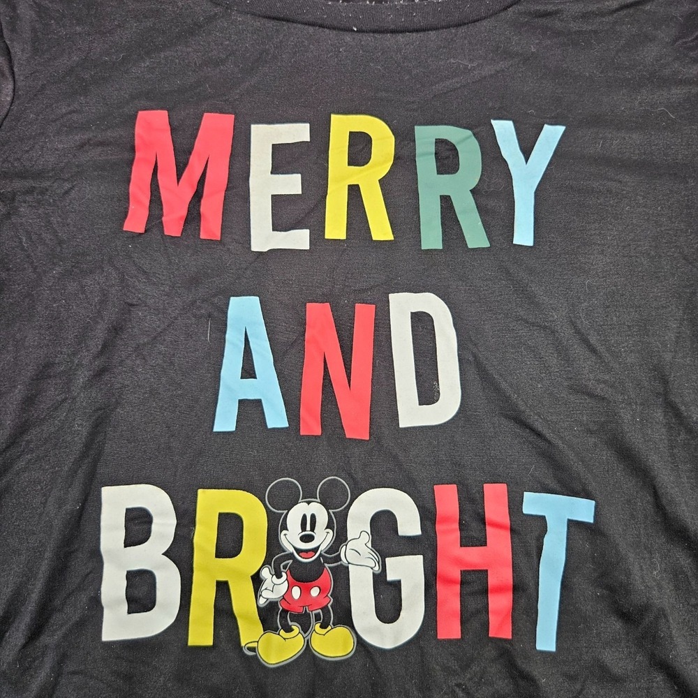 Disney Mickey‎ Mouse Merry And Bright Black Long Sleeve Shirt S Womens - Picture 2 of 6